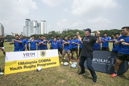 All Blacks Legend Sean Fitzpatrick Leads Laureus Academy Members at Launch of Cobra Rugby Project in Kuala Lumpur, Malaysia.  Photo Courtesy:  Laureus 